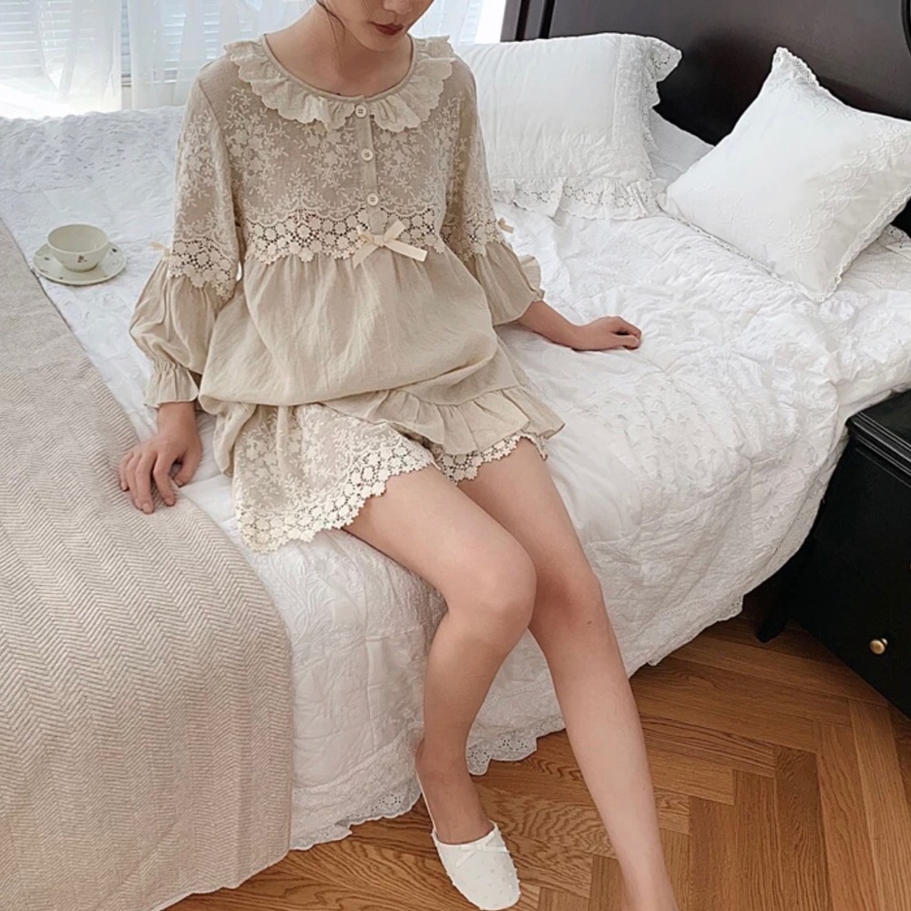 Linen Pajama 2 Pcs Set Matching Button Shirt Top … - image 4